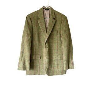 Ben Silver Charleston Mens Linen Silk Plaid Blazer Sport Coat Jacket Green 43